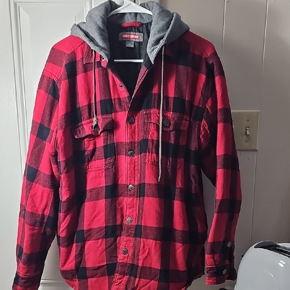 Crafisman Other - Craft Red and Black Plaid Shirt Jacket with Hood
